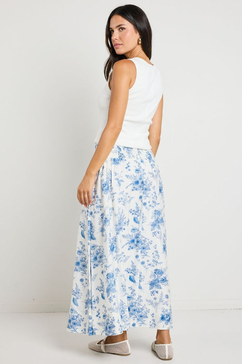 model wears Blue & White Maxi Skirt