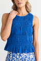 Tuscany Cobalt Blue Shirred Cotton Sleeveless Top