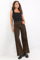 Tune Chocolate Stretch Pintuck Front Wide Leg Jean Pants