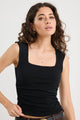 Affirmation Black Ruched Square Neck Sleeveless Top