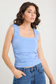 Affirmation Pale Blue Ruched Square Neck Top