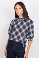 Affirming Navy Check Chiffon High Neck SS Top