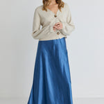 Haven Petrol Satin Floaty Bias Cut Maxi Skirt