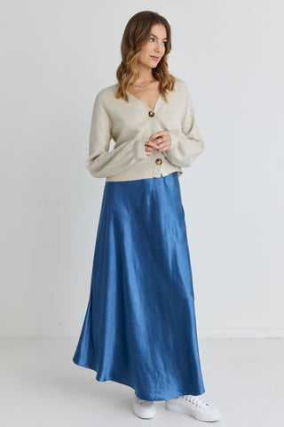 Haven Petrol Satin Floaty Bias Cut Maxi Skirt