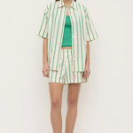 Woman wearing a Agnes Stripe Short Sleeve Shirt