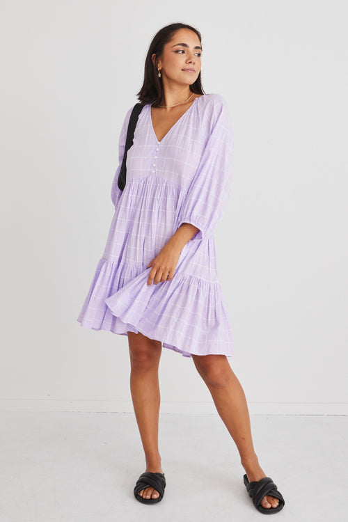 Airy Lilac Check V Neck Mini Dress – Flo & Frankie