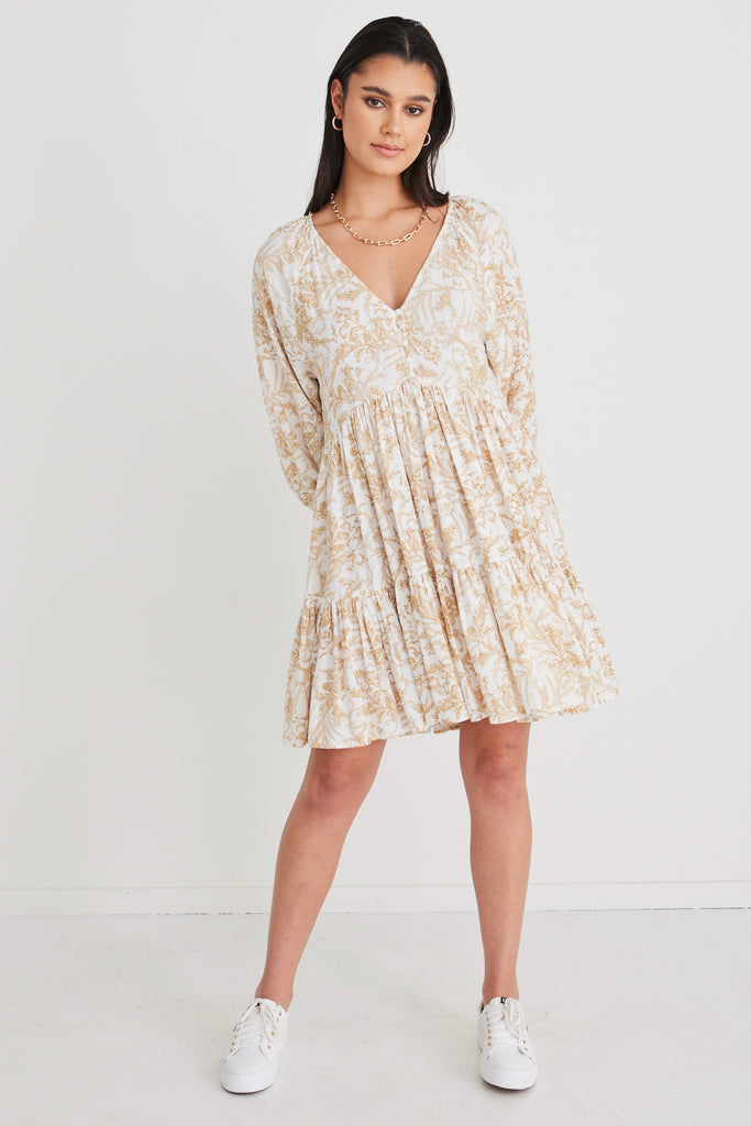 Shop Airy Ginger Baroque Print V Neck Mini Dress Online | Flo & Fr