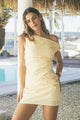 Alessa Yellow Linen Off Shoulder Mini Dress