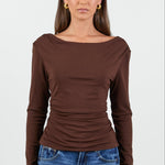Alley Chocolate Rib Asymmetric Neck Top
