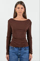 Alley Chocolate Rib Asymmetric Neck LS Top