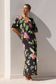 Amora Black Blush Floral SS Bias Maxi Dress
