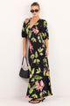 Amora Black Blush Floral SS Bias Maxi Dress