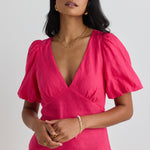 Amour Hot Pink Linen Bubble Sleeve EOL Mini Dress