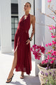 Ample Burgundy Halter Wrap Front Maxi Dress