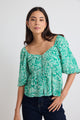 Amulet Green Batik Print Sweetheart Neck Short Sleeve Top