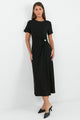Anchor Black Waist Buckle Short Sleeve Knit Maxi Dress