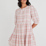 Anytime Pink Picnic Check Ss Tiered Mini Dress WW Dress Among the Brave   