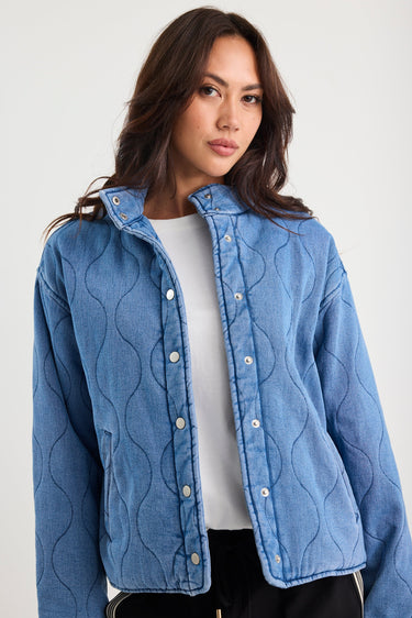 Apex Storm Blue Denim Collared Quilted Jacket