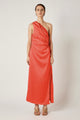 Ariel Blood Orange One Shoulder Midi Dress