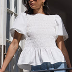 Artifact Ivory Poplin Shirred Bubble Sleeve Top