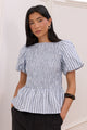 Artifact Pale Blue Stripe Shirred Bubble Sleeve Top