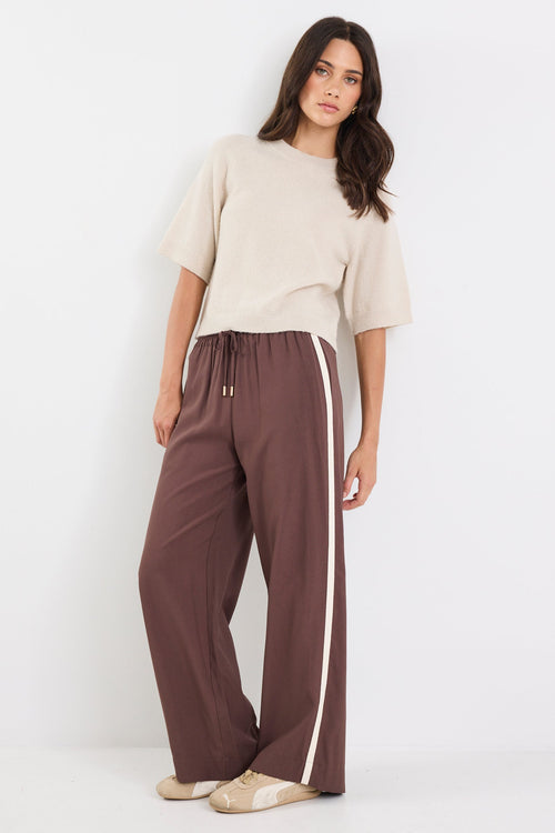 Shop Townie Chocolate Stripe Side Tape Wide Leg Pants | Flo & Frankie