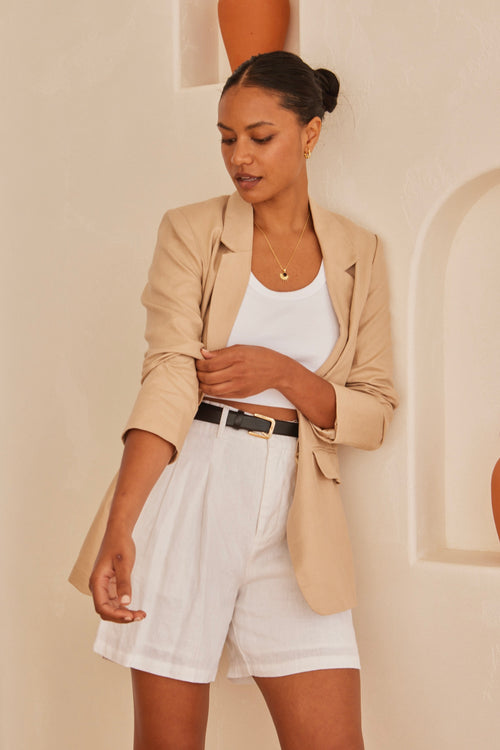 Aster Desert Sand Linen Single Breasted Longline Blazer WW Blazer RE:Union   