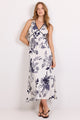 Aston Cream Ink Floral Bias Flared Maxi Dress
