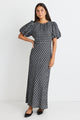 Astrid Black Check Puff Sleeve Bias Maxi Dress