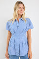 Astute Bright Blue Stripe Short Sleeve Corset Detail Top