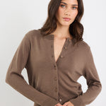 Autograph Mocha Soft Fine Gauge Crewneck Cardigan
