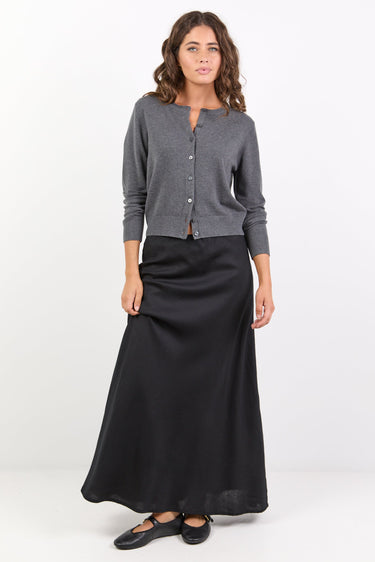 Lagos Black Linen Blend Bias Maxi Skirt