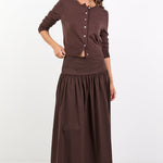 Affinity Chocolate Cotton Blend Shirred Back Tiered Maxi Skirt