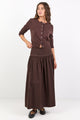 Affinity Chocolate Cotton Blend Shirred Back Tiered Maxi Skirt