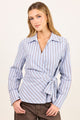 Axiom Blue Chocolate Stripe Wrap Waist Tie Shirt