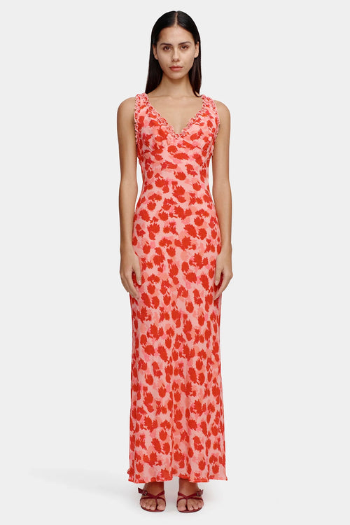 printed orange peach dress