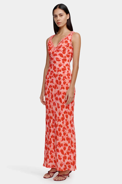 printed orange peach dress