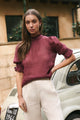 Verse Burgundy Plum Sheer High Neck Short Sleeve Top