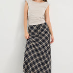 Rally Black Check Chiffon Tie Waist Bias Maxi Skirt