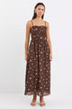 Bali Chocolate Multi Polka Dot Pleated Bodice Strappy Maxi Dress