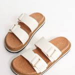 Bambi White Double Leather Strap Slide