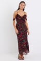 Belfast Black Poppy Print Georgette Bias Ruffle Slip Maxi Dress