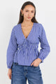 Belief Blue Stripe V Neck Fit and Flare Long Sleeve Top