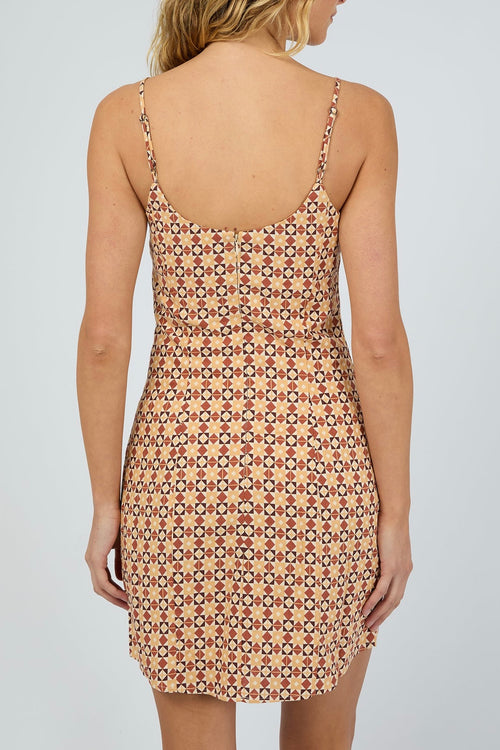 brown pattern mini dress