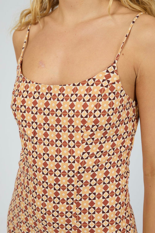 brown pattern mini dress