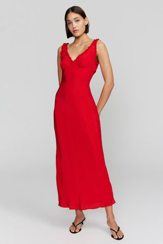 Bella Cherry Red Ruffle Maxi Dress