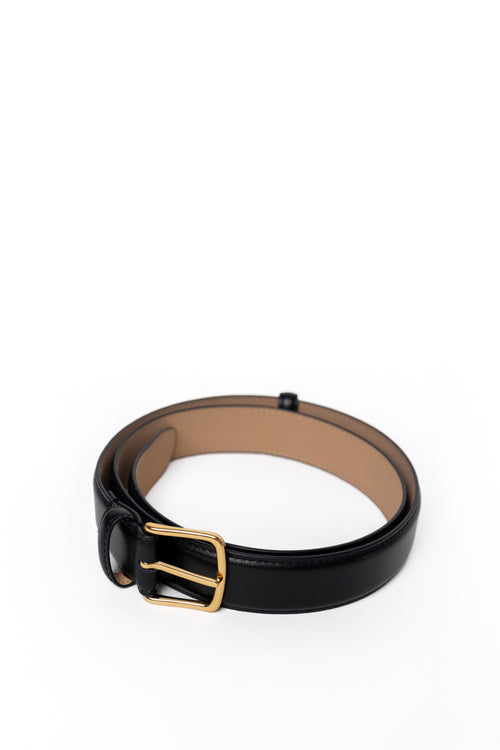 Black belt with a gold buckle on a white background