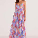 Belle Blue Spring Blooms Ruffle Maxi Dress