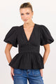 Beloved Black Poplin Stretch Back Top