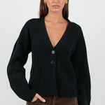 Bespoke Black V Neck Cinched Cardigan